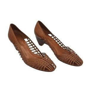Nine West Vintage Woven Leather D'Orsay Pump Stacked Heel 90s y2k